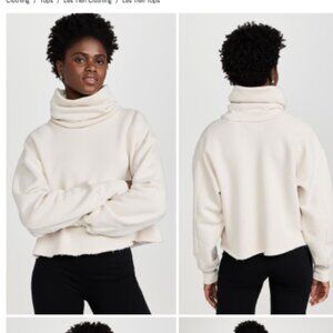 Les Tein Corey Crop Cowl Neck Sweatshirt Women's XS Ivory Cream Off White